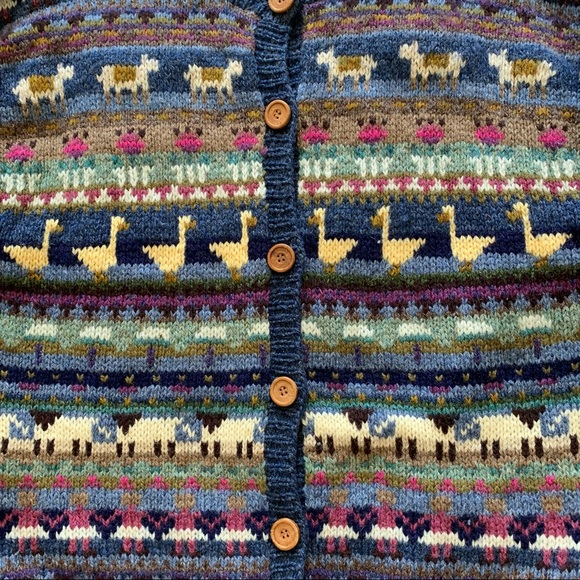 L.L Bean vintage wool animal duck print cardigan - Picture 4 of 10